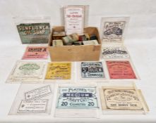 Assorted vintage tobacco tins and various tobacco double-sided advertising cards (1 box)
