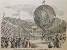 19th century English school Engraving Five ballooning engravings to include - 'Descent of Mr Green's