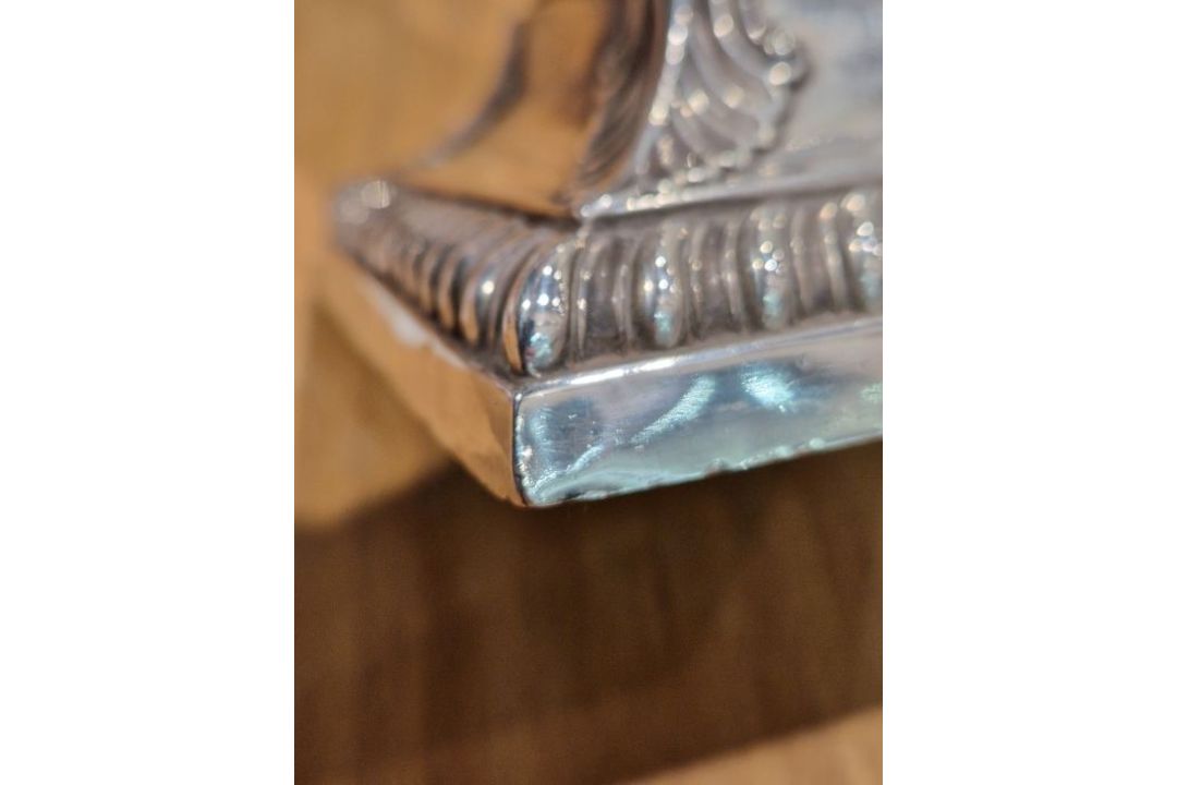 Victorian set of four large silver candlesticks, of Corinthian column form, on square bases, - Image 10 of 31