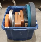 Box of various vintage 16mm film movies including Odeon Cavalcade; Indian Raiders, Noah Berry;