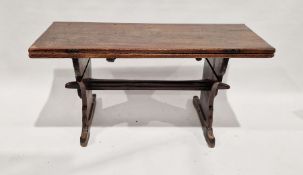 Circa 17th century Irish tavern table, the foldover top 141cm x 116cm (open), on trestle supports