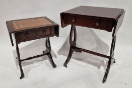 Reproduction fall-flap lamp table with lyre supports, reeded outswept legs, with hare claw feet