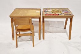 Two 20th century school desks, each with lift-up lid opening to reveal storage, 60cm high and a
