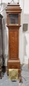 Oak-cased 30-hour longcase clock, the square glazed hood with stepped pediment topped with wrythen