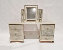 20th century painted pine dressing table having six short drawers, each with turned wooden