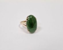 Gold-coloured and polished green hardstone ring set single stone