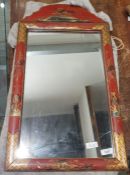 Early 20th century chinoiserie wall mirror of rectangular form, the red painted frame decorated with