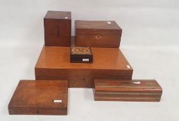 Collection of six various boxes including a square oak former canteen by Mappin & Webb, 39cm x