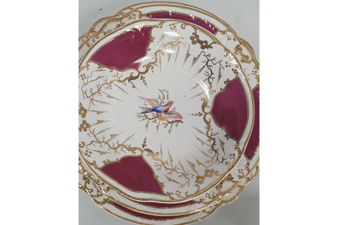 Group of 19th century Rockingham-style teawares including a blue and gilt two-handled sugar bowl and - Image 6 of 7