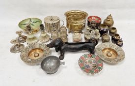 Assorted metalware including two four-piece silver-plated cruet and condiment sets, assorted 20th