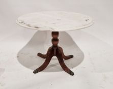 20th century white marble-topped occasional table of circular form, raised on four cabriole wooden