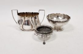 Edwardian silver twin handled sugar bowl, hallmarked Birmingham 1901, together with a silver dish