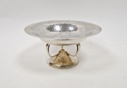Edwardian Arts & Crafts silver tazza, with hammered decoration throughout, the top section raised