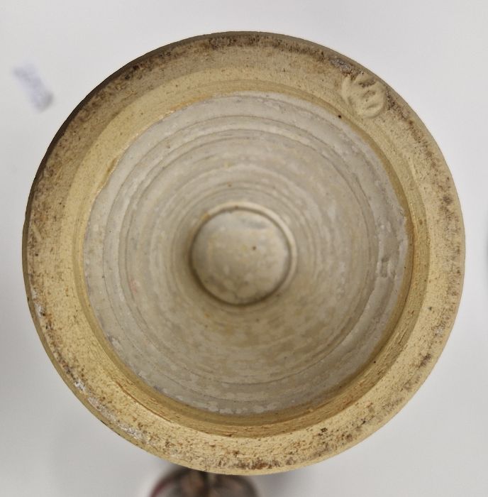 Stephen Parry-Thomas studio pottery jug with mottled red and green glaze on cream ground, - Image 4 of 4