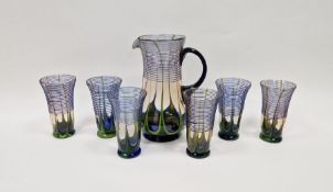 Czechoslovakian lemonade set, trailed in blue and decorated with blue and green, comprising: a