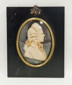 Wax relief three-dimensional portrait, head and shoulders of Georgian gentleman, in black frame