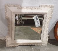 Late 19th century white painted bevelled edge wall mirror of square form, with floral decoration