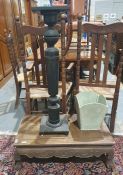 Oriental rectangular coffee table, 81cm wide, a jardiniere stand and a bin (3)