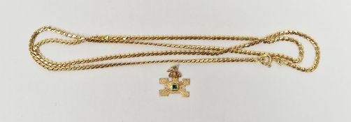 18K gold small pendant set square-cut emerald and a 18K gold chain link necklace, flattened S-scroll