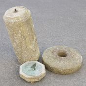 Composite stone sundial with octagonal top, raised on column and circular plinth base  Please