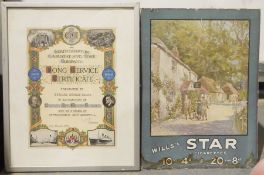 Advertising poster for Wills Star Cigarettes 10 for 4d, 20 for 8d, on card (edges chipped and