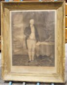 Framed engraving within a rather beaten up gilt frame and another frame (2)