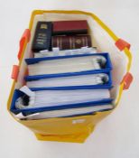 GB stamps: large bag of 8 albums/stockbooks and sleeve, some mint, mostly used, 100s of QV 1d reds