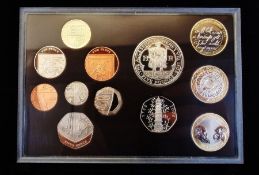 2009 UK Annual Proof Coin Set - Standard. The set contains twelve coins, from the Five Pound Crown