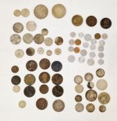 Box of coins generally poor condition with pre 20 silver, 2 x George V 1935 crowns with deep mottled