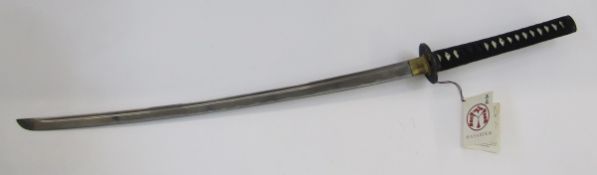 Contemporary Masahiro Japanese Katana, with original label, the grip with black fabric cover and