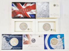 Silver bullion coins (5) to include 2010 Britannia one ounce, 2011 Britannia one ounce, 2007