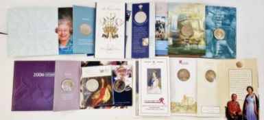 Brilliant uncirculated £5 coins (crown) including 2006 HM Queen Elizabeth 80th birthday, 2007