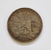 Belgium Leopard II 5 Frances, 1870, obverse: smaller head, engraver's name near rim, below