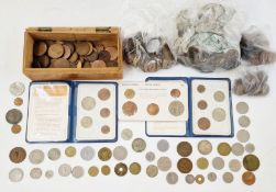 Large quantity of English and world coins of various denominations, mostly 20th century.
