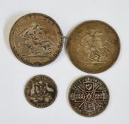 George III 1820 crown, been made into a brooch and 1819 crown in fair condition. Victoria 1887