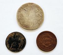 Irish Wood's half penny, 1722 type II, Charles II crown in fair condition, date not visible & 1853