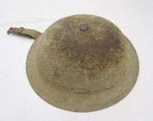 British Brodie style steel helmet with swagger stick, 3 canvas bags, RAMC note books, cloth badges