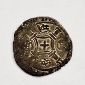 Mary Queen of Scots billion plack, issue 11/12th alloy, crown shield dividing, reverse: plain