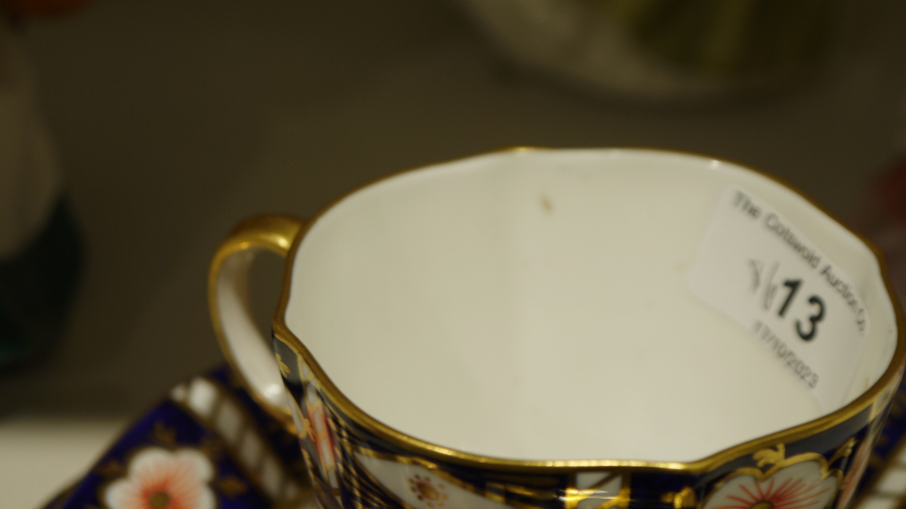Royal Crown Derby bone china imari pattern trio with printed red factory marks, early 20th - Image 10 of 12