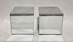 Pair of modern mirrored side tables of square form with a mirrored panel on each section, 46cm