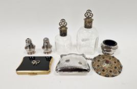 Two etched glass metal-mounted bottles, with 800 marks, possibly Dutch silver-plated, a purse on