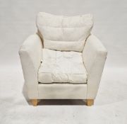 Wesley Barrell modern square-back easy chair with loose squab cushion, on squat tapering supports