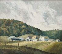 Victor Haddrell (20th century) Oil on board Rural landscape with view of a farm buildings, signed