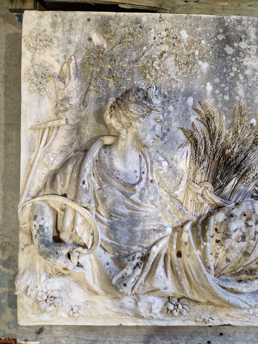 Pair of Coade stone, moulded relief panels, titled “Agriculture” and “Navigation” based on designs - Image 3 of 22