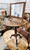 Georgian oak tilt-top table of oval form, raised upon tripod cabriole legs, 70cm high x 63cm wide