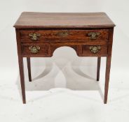 Georgian stained oak lowboy, with frieze drawer above two short drawers, with pierced brass swing