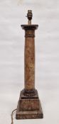 Marble-effect classical column table lamp, on a plinth base in simulated veined brown marble, 58cm