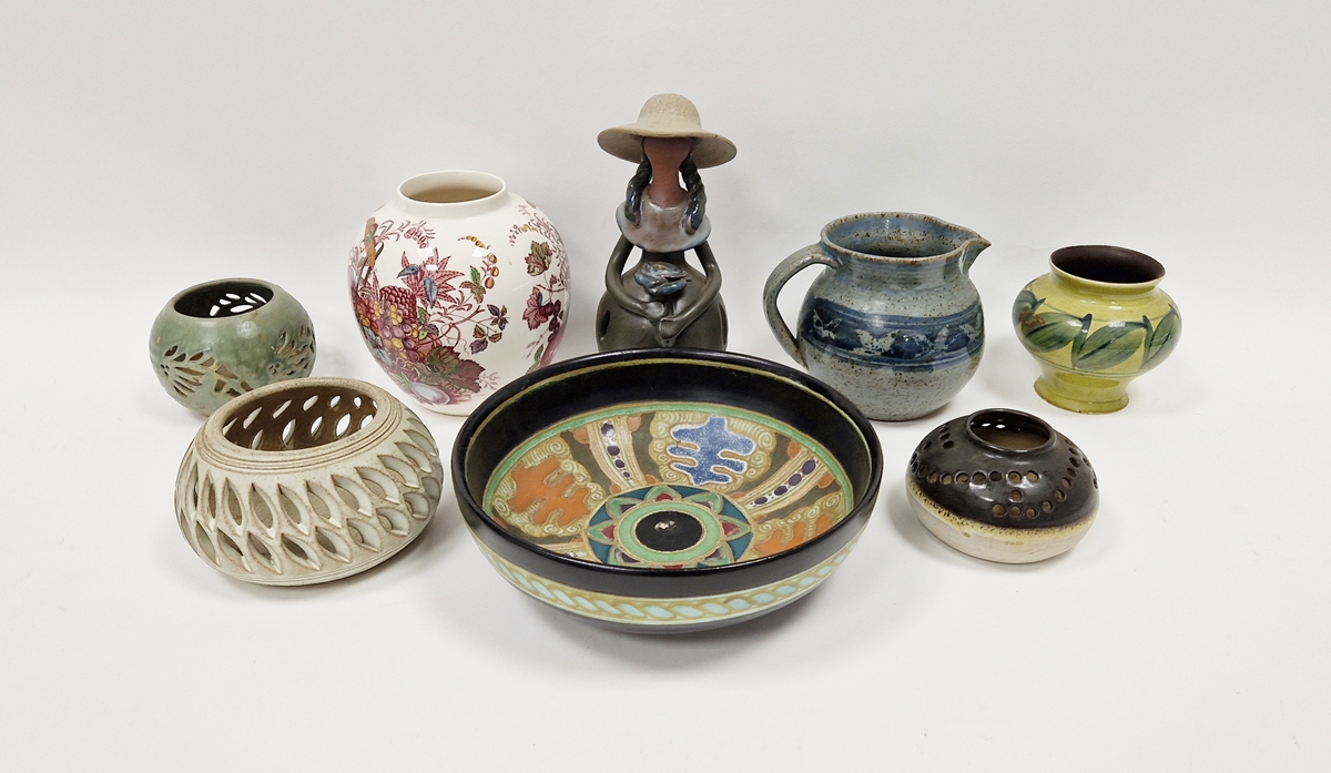 Collection of studio pottery and other ceramics including an early 20th century Roma Arnhemsche