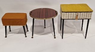 Vintage sewing stool with upholstered top, raised on spindle legs, a vintage occasional table of