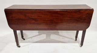 Georgian mahogany drop leaf dining table, of rectangular section, on tapering square section legs,
